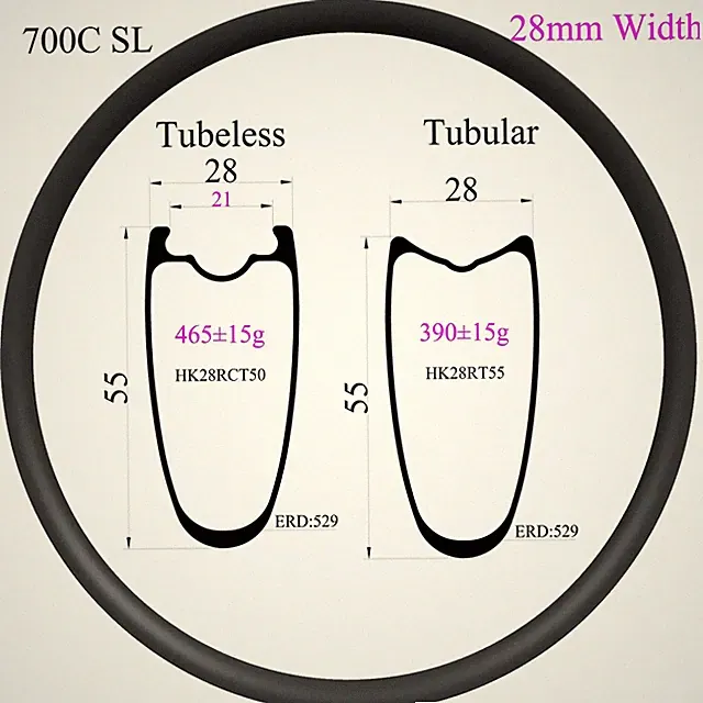 700C Gravel Bike Carbon Rims 28mm Width 55mm Depth Tubeless Clincher Tubular