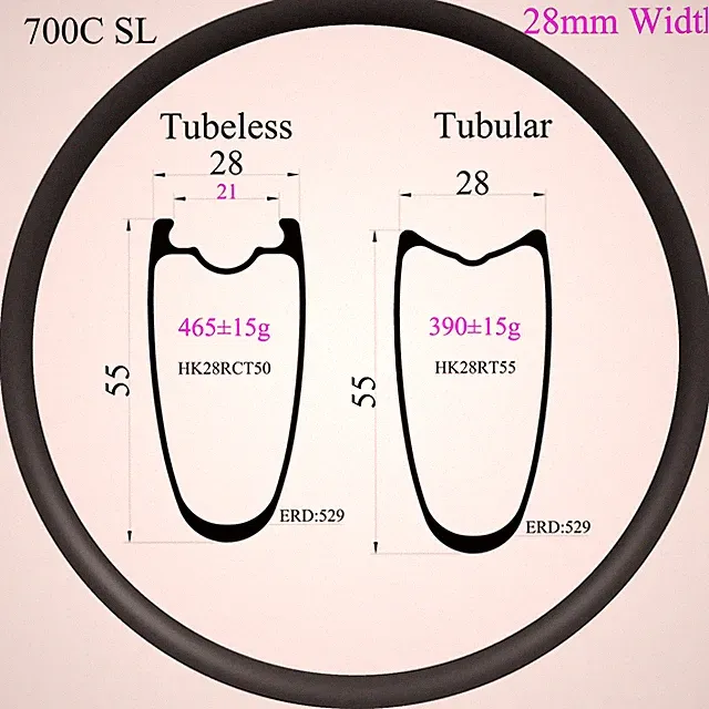 700C SL Road Gravel Bike Carbon Rims 28mm Width 55mm Depth Tubeless Tubular