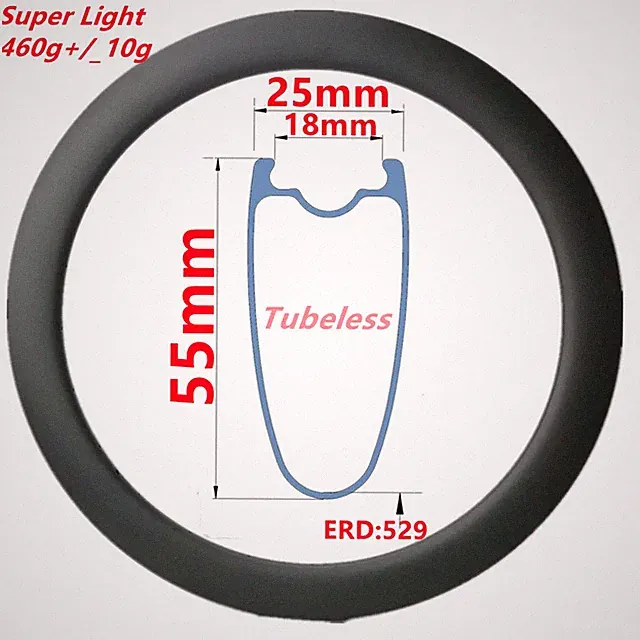 Carbon Rims for Road Bike 25mm Wide 55mm Depth Clincher Tubular Tubeless