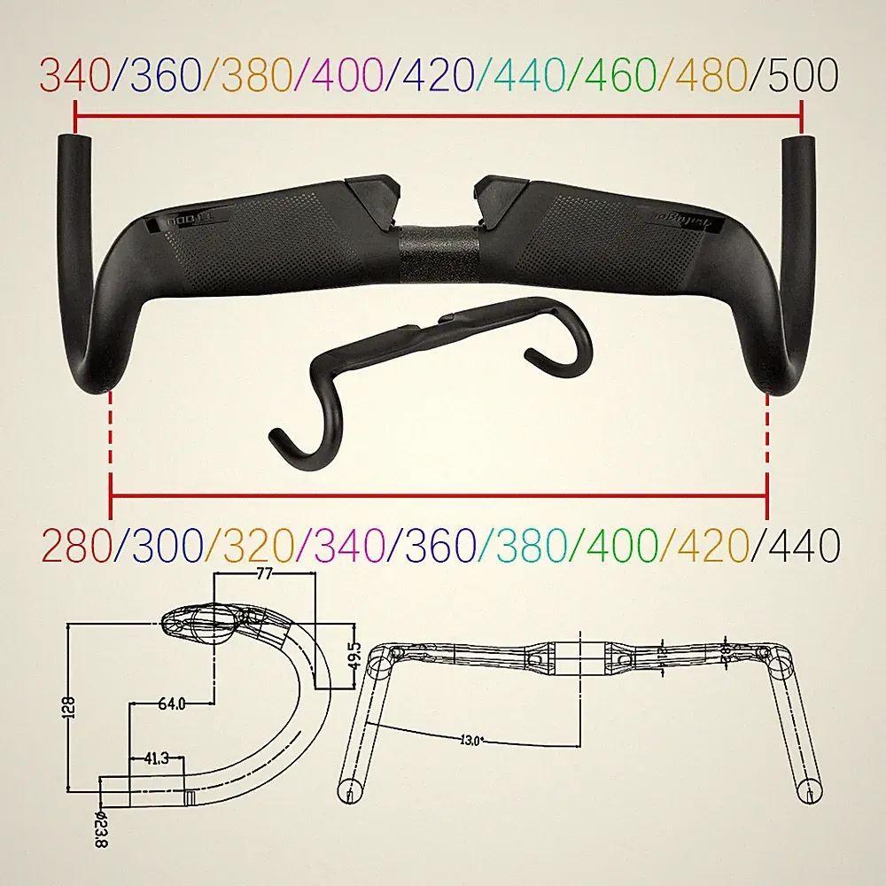 Carbon Road Bicycle Drop Bar 340-500mm Internal Routing Fixed Gear Handlebar