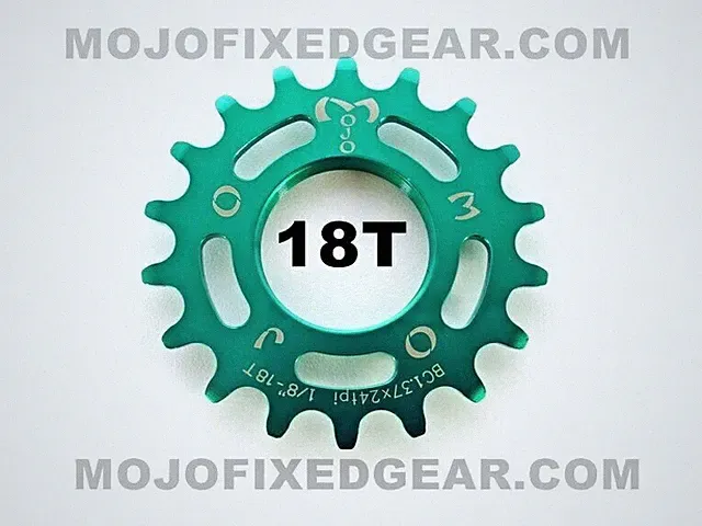 MOJO 18T FIXED GEAR COG - GREEN ANODIZED Cro-Mo TRACK 15 TOOTH 1/8 INCH CNCy