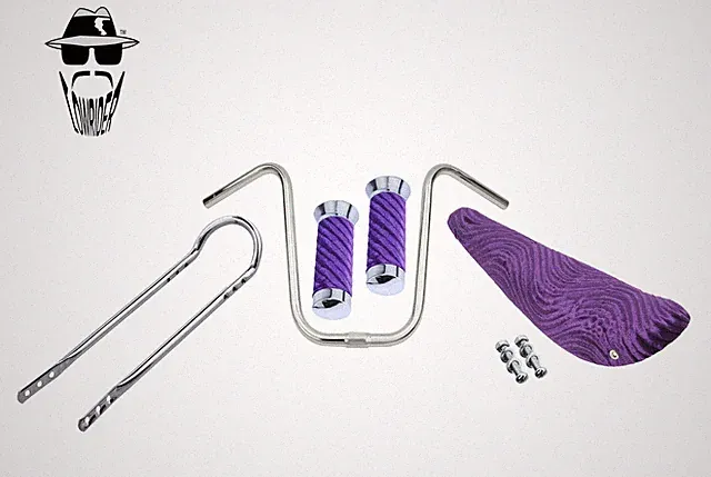 ORIGINAL LOWRIDER 16" Bike Set U Handlebar + Sissy Bar Purple Velour Seat/Grips.