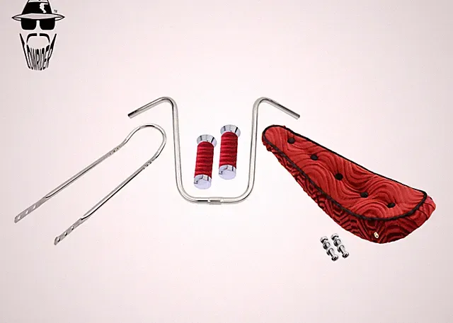 ORIGINAL LOWRIDER U Handlebar Sissy Bar Velour 5-Button Red Banana Seat/Grips.