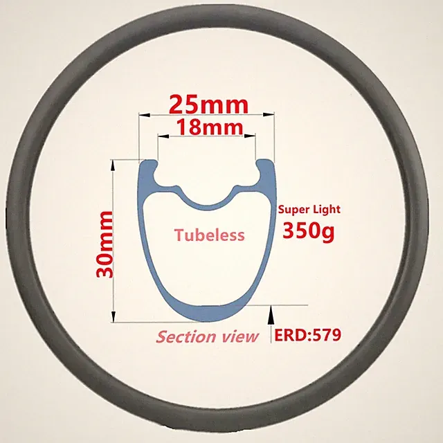 Road Bike Rim 25mm Wide 30mm Depth V Brake Carbon Rim Tubeless Matte/Glossy