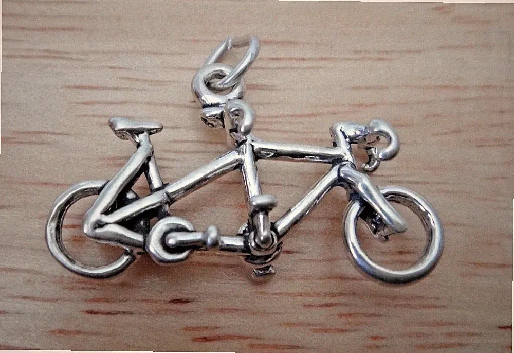 Sterling Silver 3D 2.5g 15x25mm 2 person Tandem Bicycle Bike Charm