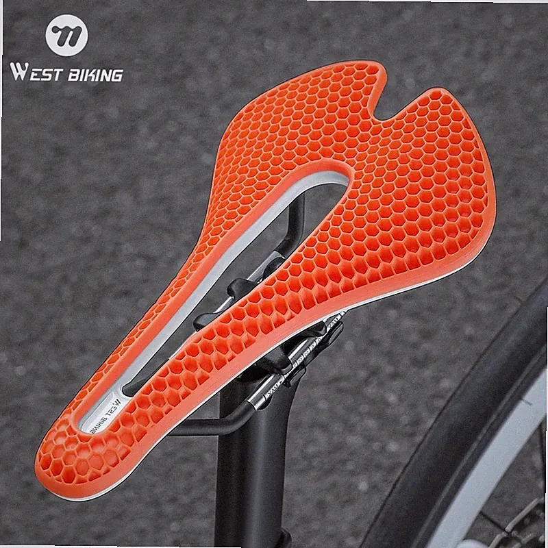 WEST BIKING Bicycle Saddle 3D Honeycomb Hollow MTB Road Bike Seat Cushion Orange