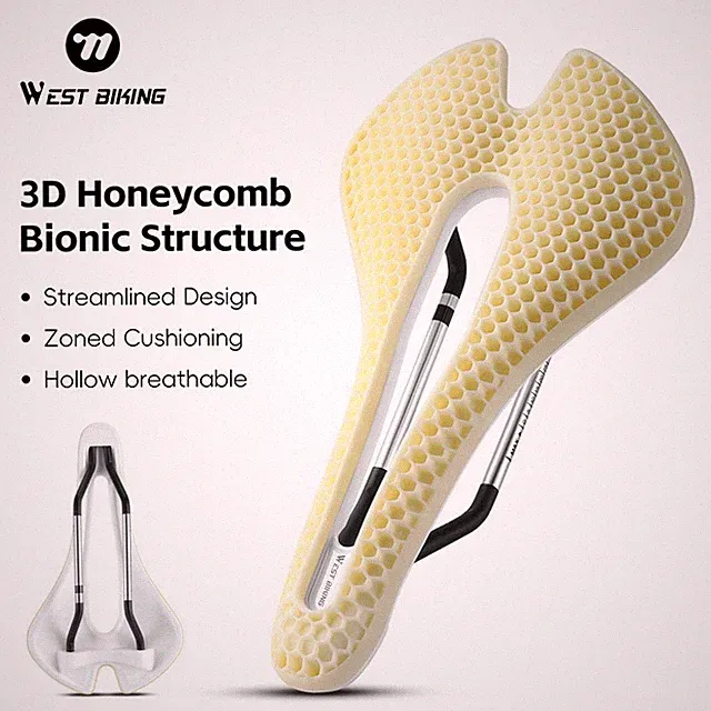 WEST BIKING Bicycle Saddle 3D Honeycomb Hollow MTB Road Bike Seat Cushion White